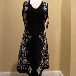Peter Nygard Women's Black Floral Embroidered Dress Size 12